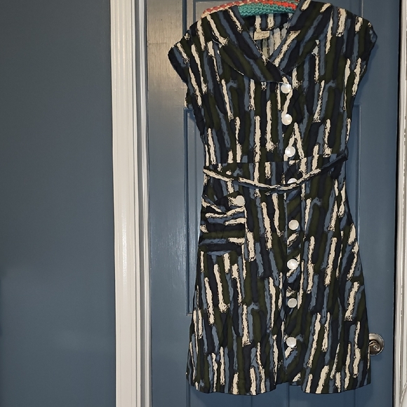 VINTAGE 50s La-Mar Frocks Dress Retro Midi Blue Forest Green White Mid Century - Picture 1 of 11